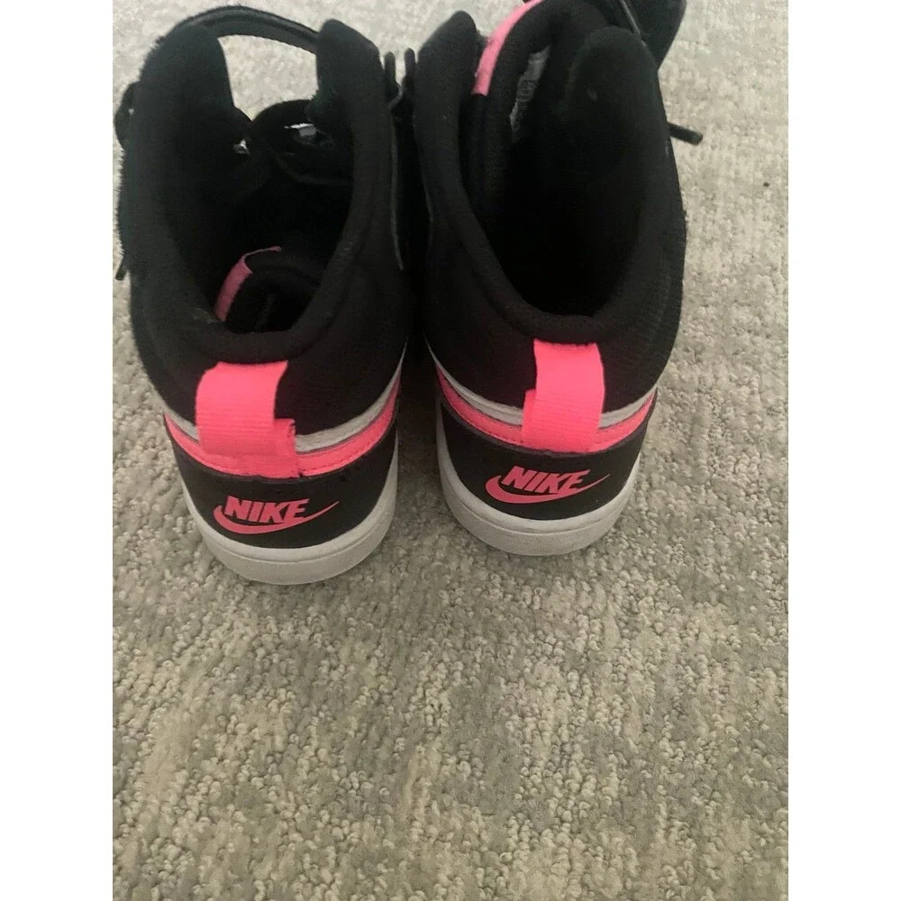 Nike Court Borough Kids High Top Sneakers Black/White/Pink Straps Lace Up 3.5